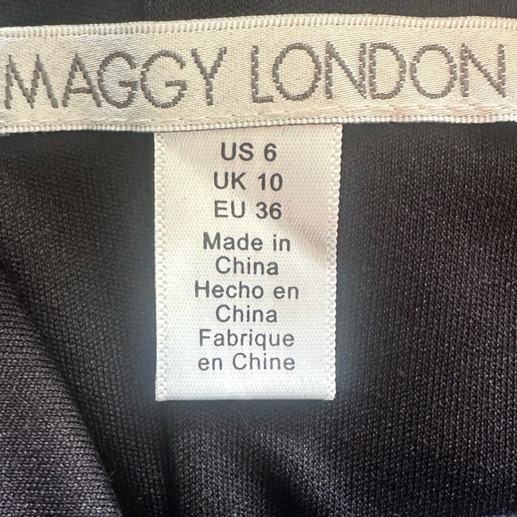 MAGGIE LONDON Women’s Black Illusion Round Neck Cap Sleeve Sheath Dress - Size 6 - Picture 10 of 11